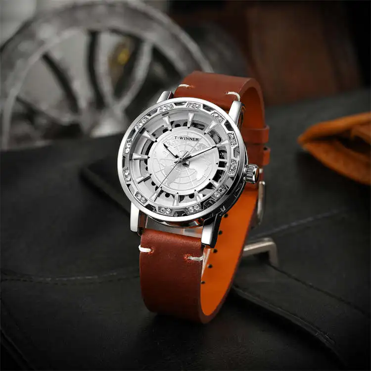 Победитель 8278, 10 лучших брендов, мужские механические часы с ремешком из натуральной кожи, водонепроницаемом автоматическом хранении, бизнес-релогио musculino