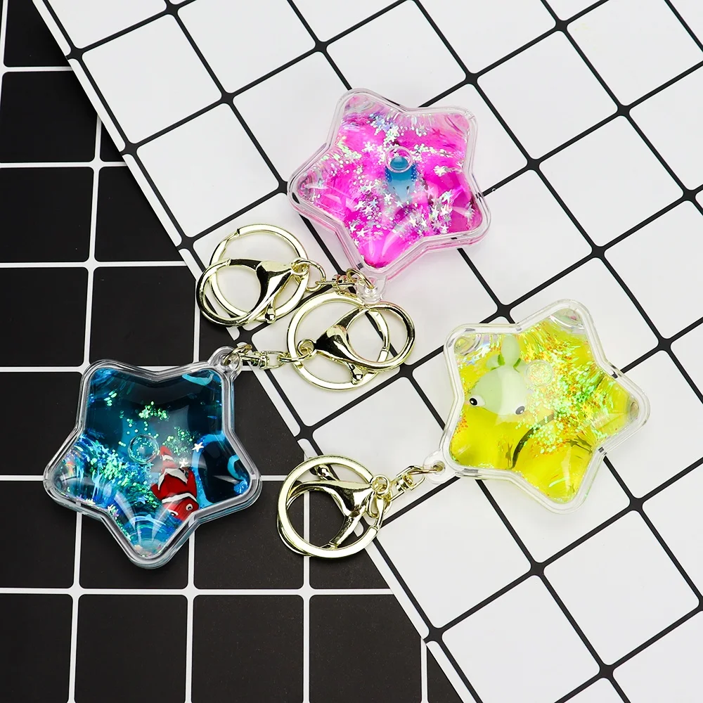 Acrylic Liquid Star Keychain with Custom Logo - Floating Glitter