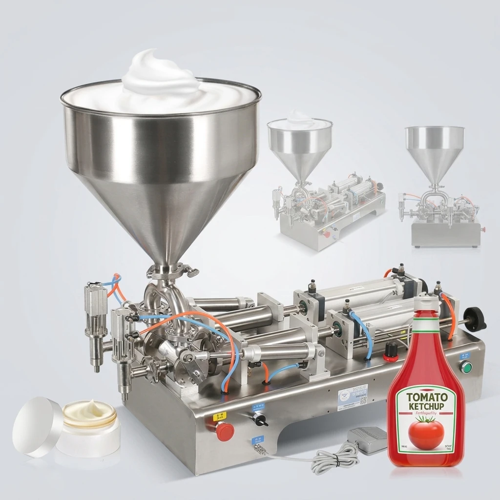 TEBAK Semi-Automatic Filler for Oil, Syrup, Shampoo & Body Lotion Adjustable Volume Horizontal Piston Filler