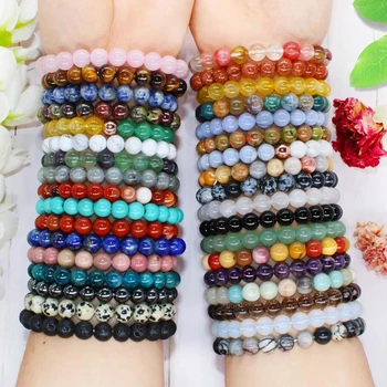 Precious Real Lucky Healing Natural 6mm 8mm Genuine Elastic Gemstone Crystal Stretch Stone Bead Bracelets for Women and Men