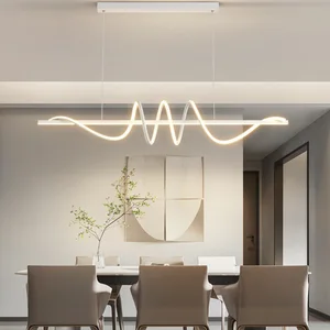 Nordic Style Simple Long Strip Chandelier Dining Room Aluminum Curved Linear Pendant Light Living Room