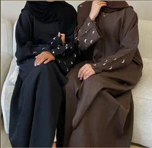 2023 Loriya New Arrival Abaya Women Kimono Muslim Women's Dresses Moon Embroidery EID Linen Abaya