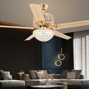 JACKSUN Crystal LED Chandelier Fan Lamp Remote Control 3 Color Changes Invisible Ceiling Fan Light Living Room