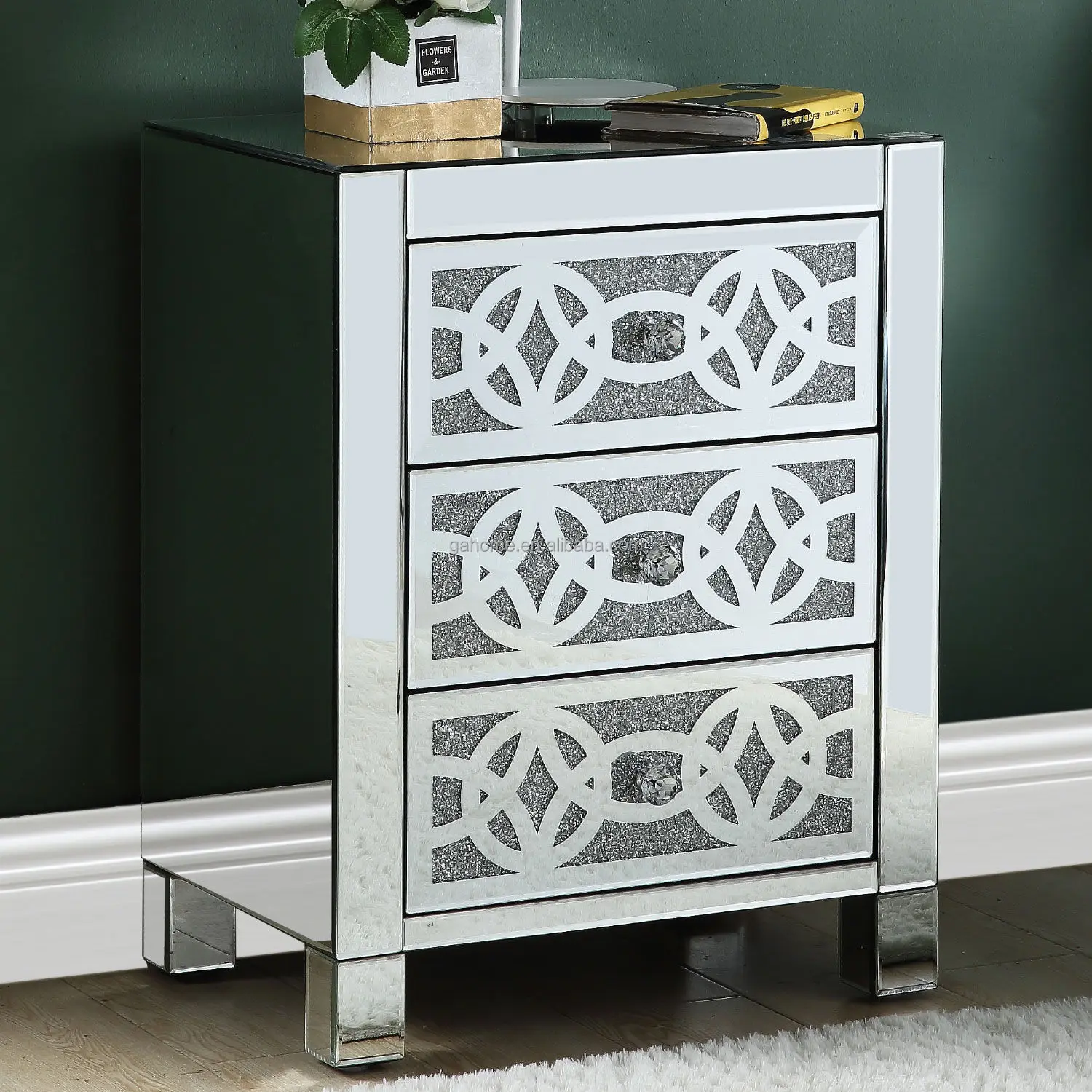 2023 Hottest Mirrored Nightstand Bedside Table Mirrored Lamp Night