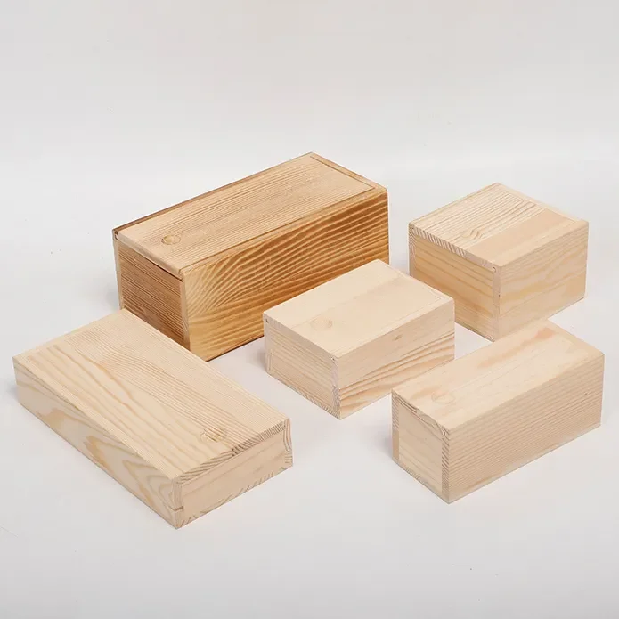 Customized Different Size Pine Wooden Slide Gift Packaging Sliding Lid Storage Blank Wooden Crafts Box with Depression in Top