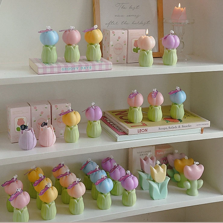 Birthday Wedding Valentine's Day Gift Lovely Tulip Bud Flower Shape Scented Candle