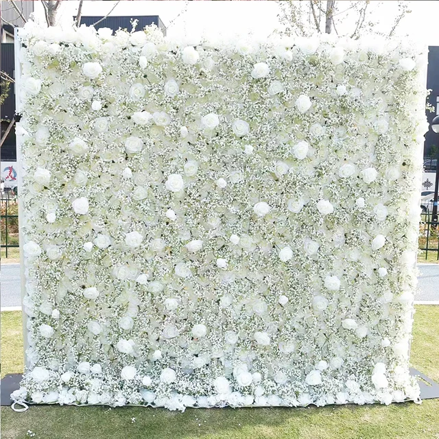 Custom Flower wall 5D 3D White Rose Roll Up Cloth Flower Wall Wedding Decor Backdrop for events