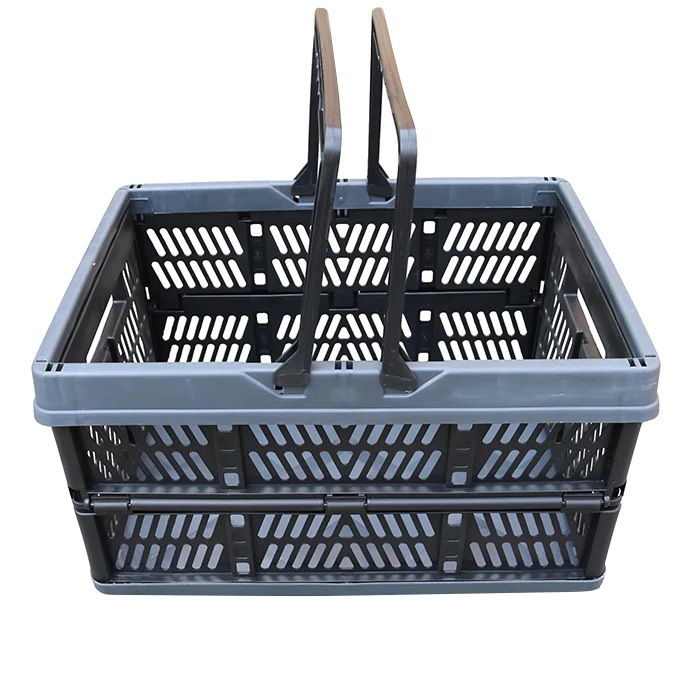 QS Custom Fold Mesh Vented Plastic Picnic Basket Wholesale Supplier Durable Plastic Storage Basket with Bale Arm Handle
