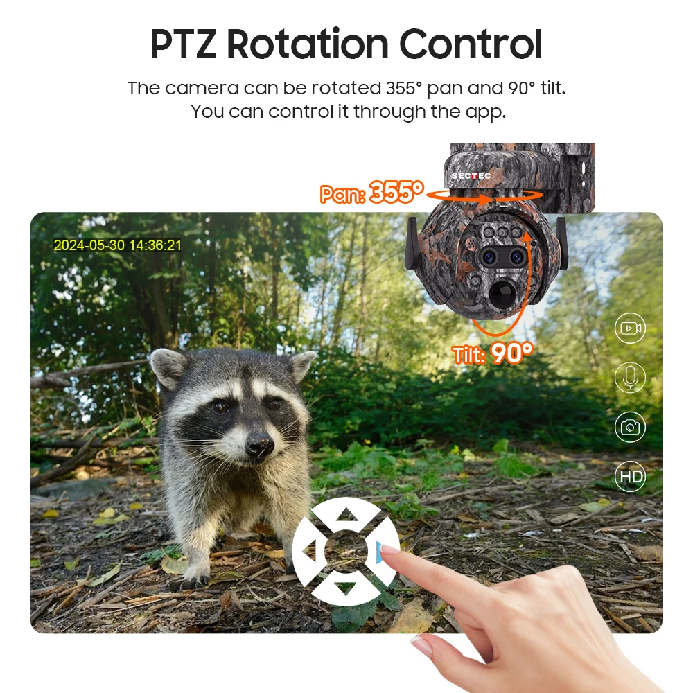 SECTEC Mini 12X Zoom Maple Leaf Camouflage 4G Sim Card IP66 Solar Powered Battery PIR Solar Power Hidden Solar Camera