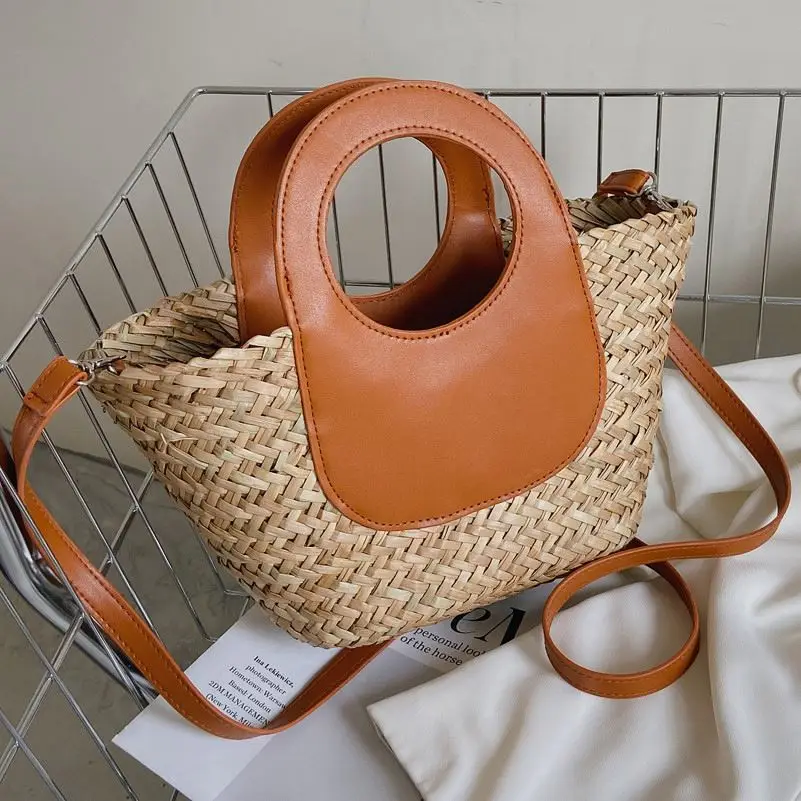 Bucket Bags Women Handbags Ladies Straw Crossbody Bag Concise