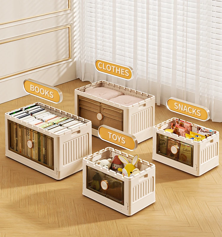 Modern Design Collapsible Rectangle Plastic Storage Container Eco-Friendly Foldable Clothes Lock Box for Toys