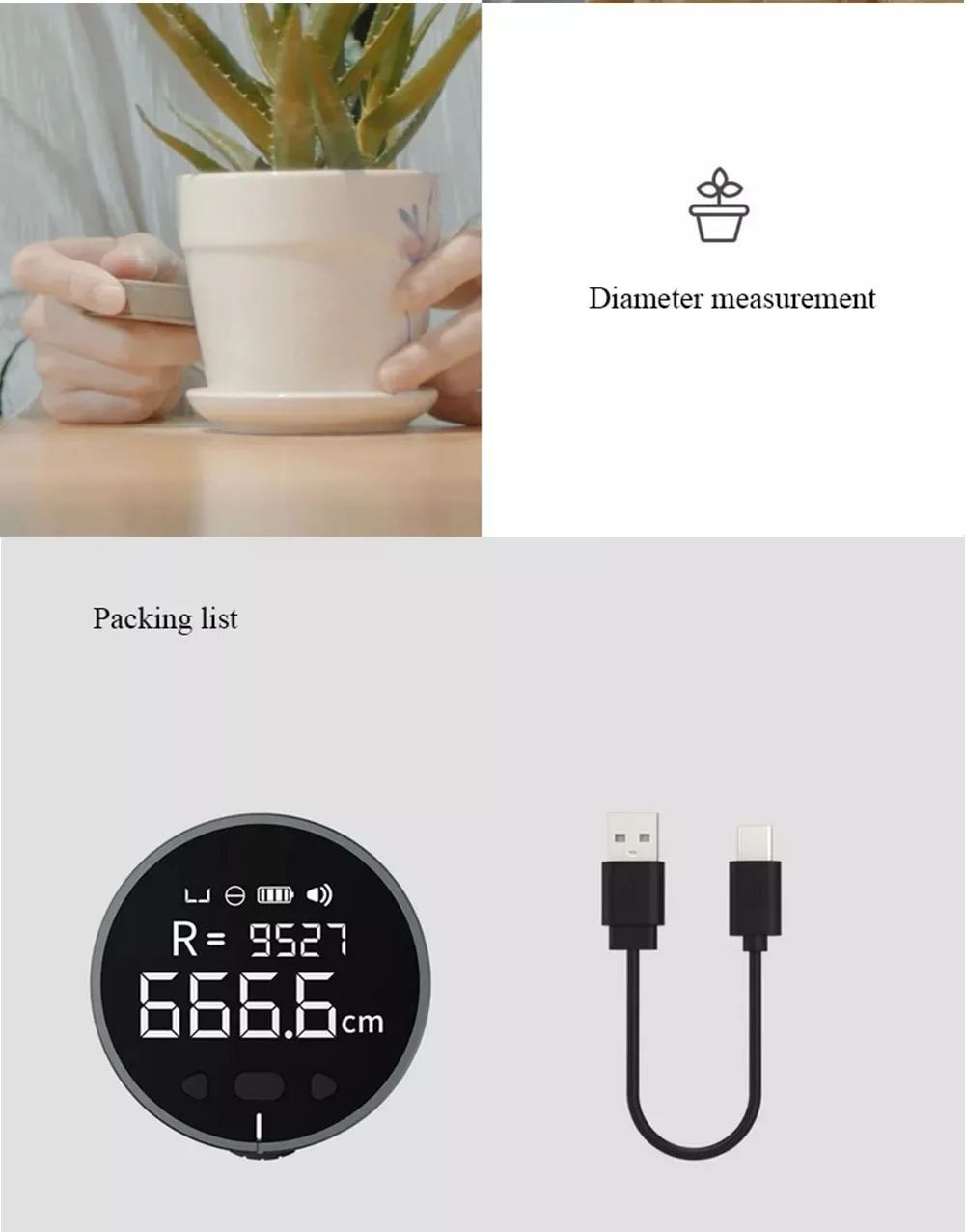 Rechargeable Measuring Tool Electronic Ruler Lcd Hd Screen Rolling