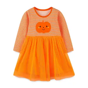 Customized Cartoon Logo Tulle Dress Kids for Spring Casual Long Sleeve Cotton Girls Dresses