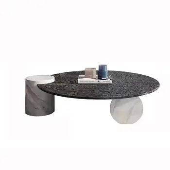 Tempered glass center coffee table with white cylindrical marble base