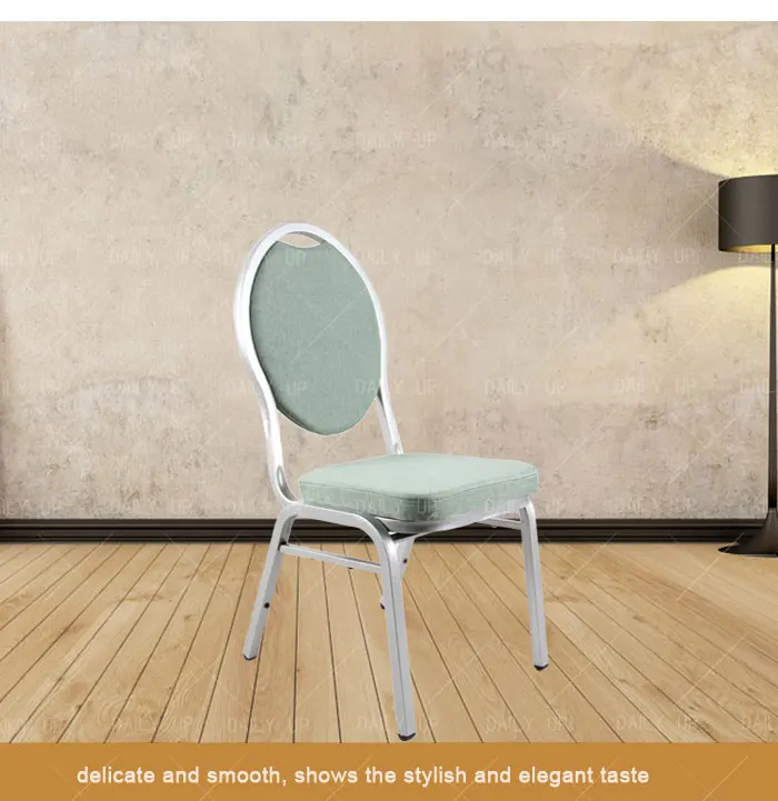 Light Green Stacking Hotel Banquet Chair Metal Frame Elegant Chair With Round Backrest For Restaurant Dining And Wedding Event