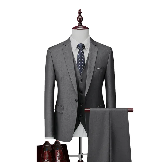 Wholesale high quality men's three-piece suit wedding fashion men's slim solid color business office suit plus size