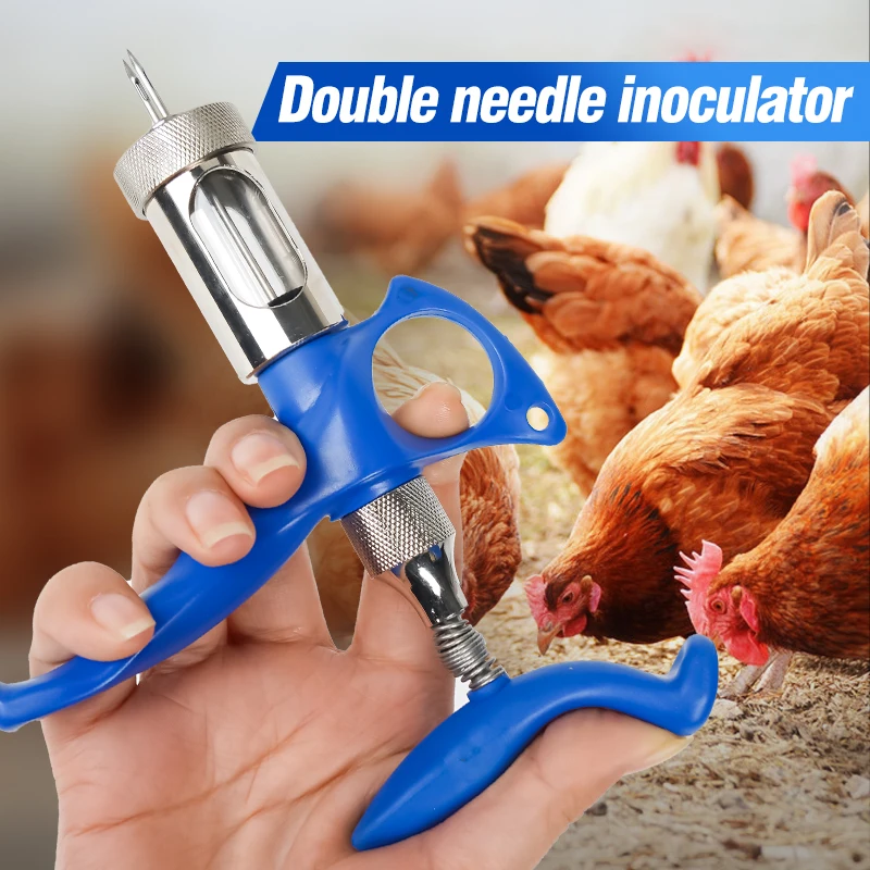 6ml Veterinary Poultry Vaccination Injection Continuous Automatic Fowl Vaccine Syringe Double Needles Chick Pox Vaccinator