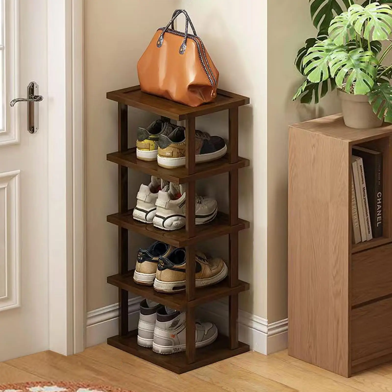 Custom Bamboo Shoe Rack Vertical Shoe Organizer with Sturdy Shelves  Entryway Storage Stand for Wardrobes Corners Doorways