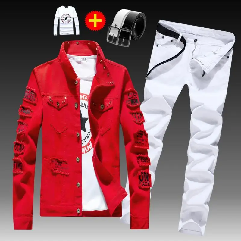 Spring and autumn men's Korean version of denim outer suit casual collocation handsome trendy jacket top clothes