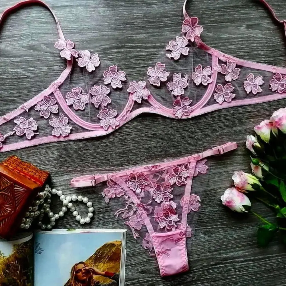 ZQGJB Sexy Lace Lingerie Set for Women Fashion Flower Embroidery