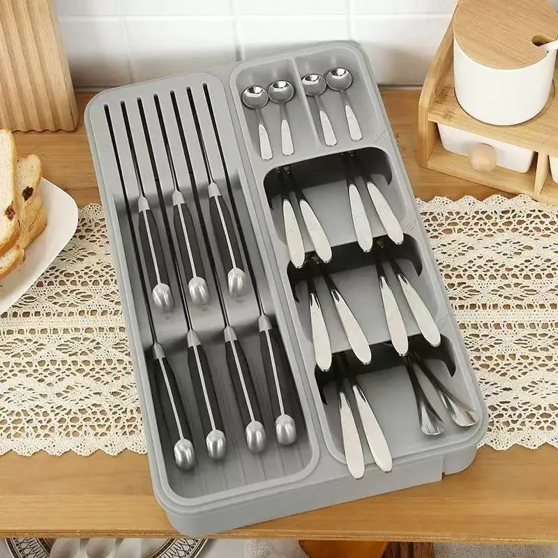Hot Selling Kitchen Accessories Expandable Cutlery Drawer Storage Organizer Tray Plastic aperçu 3