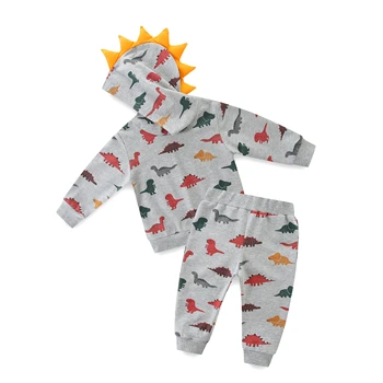 3-24 Months Baby Clothing Spring And Autumn Hooded Dinosaur Hoodie + Pants Two-Piece Set