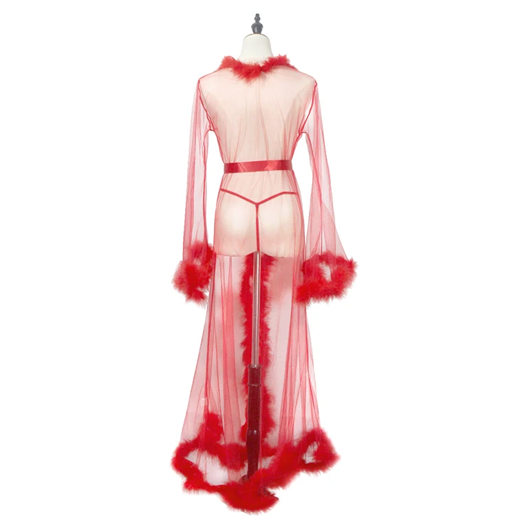 Nouveauté longue chaude femmes Femme fourrure pure Robe maille garniture Sexy Lingerie_voghion.com