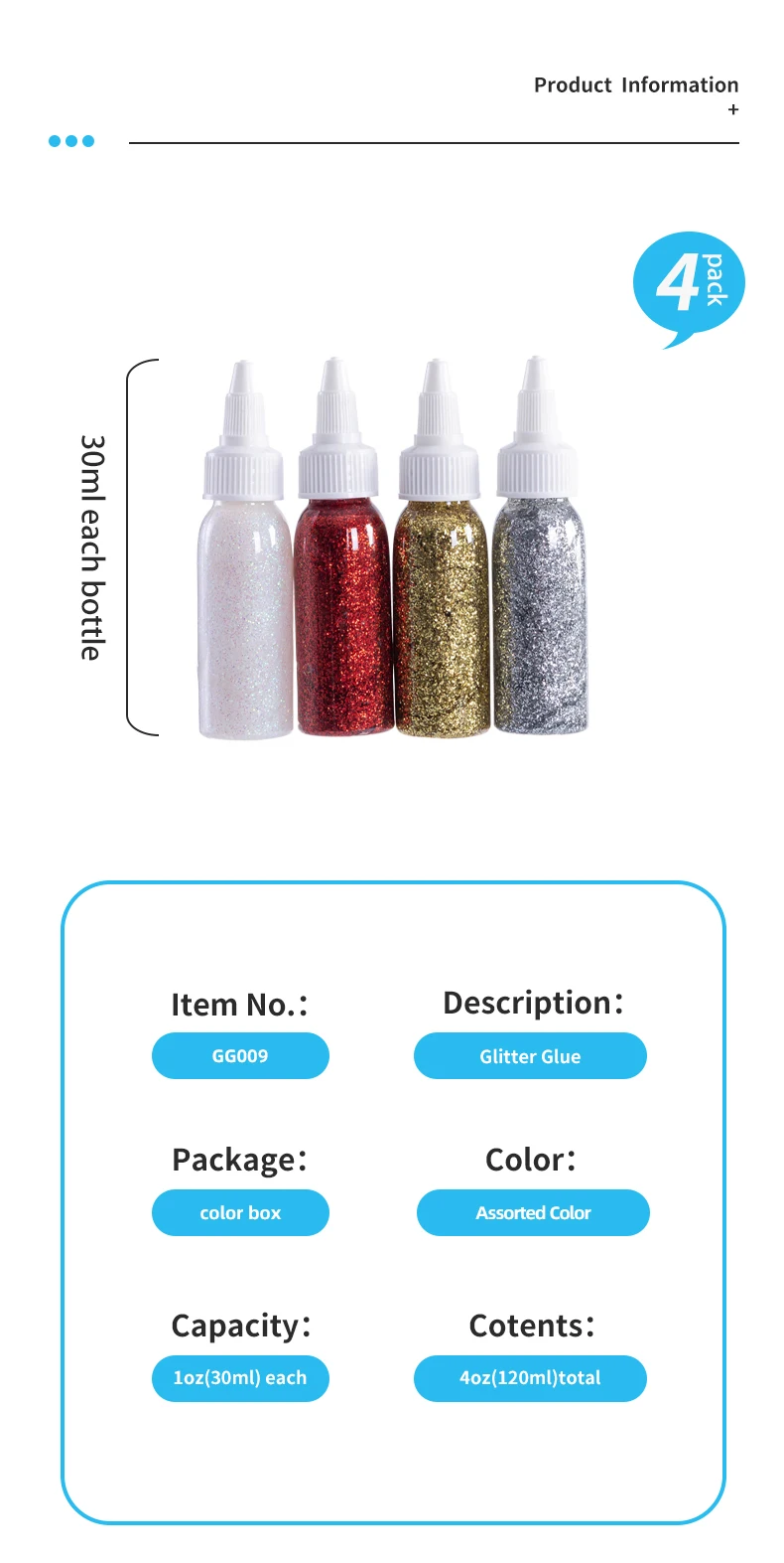 4 Assorted Color Fine Glitter Glitter Glue For For Arts And Crafts