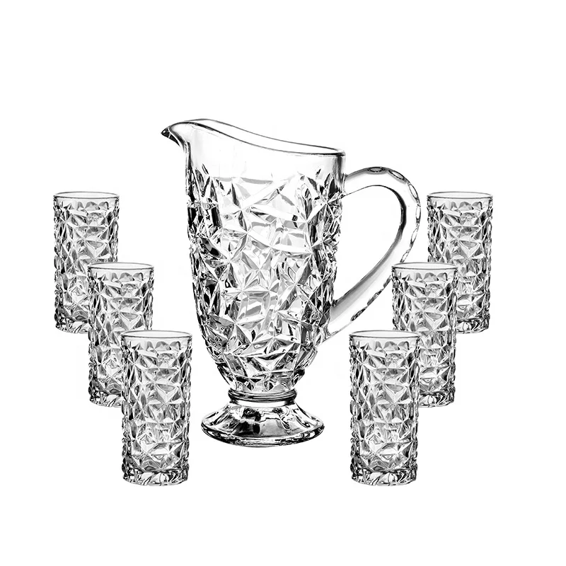 1000ml 300ml 7 Pcs Set Engraved Glass Water Jug Sets for Kitchenware
