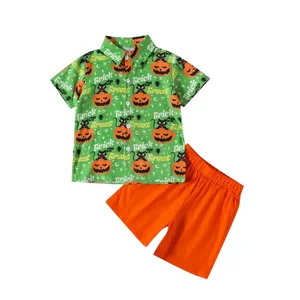 Factory Direct Short Sleeve Shirt and Short Two Piece Set Pumpkin Grimace Print Boys Kids Clothing Set Summer