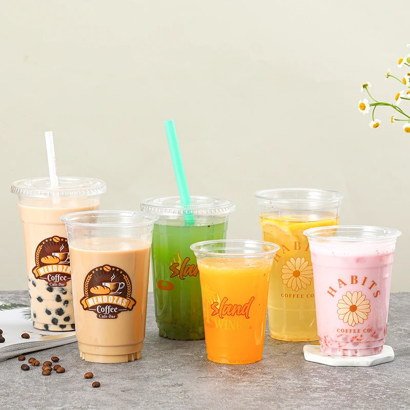 Customized Logo 10oz  12oz 16oz 20oz 24oz 32oz Multicolor Food Grade Plastic Cup Disposable Eco-Friendly for Drinking Tea Juice