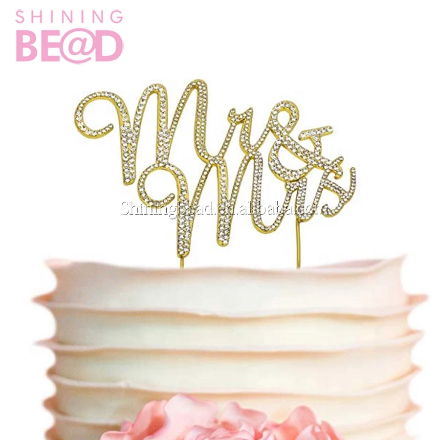 Romantic Mr Mrs Diamond Shape Crystal Rhinestone Bride Groom Wedding Cake Topper 