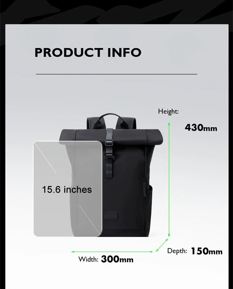 Anti Theft School Rucksack Usb Roll Top Opening Backpack Men Laptop