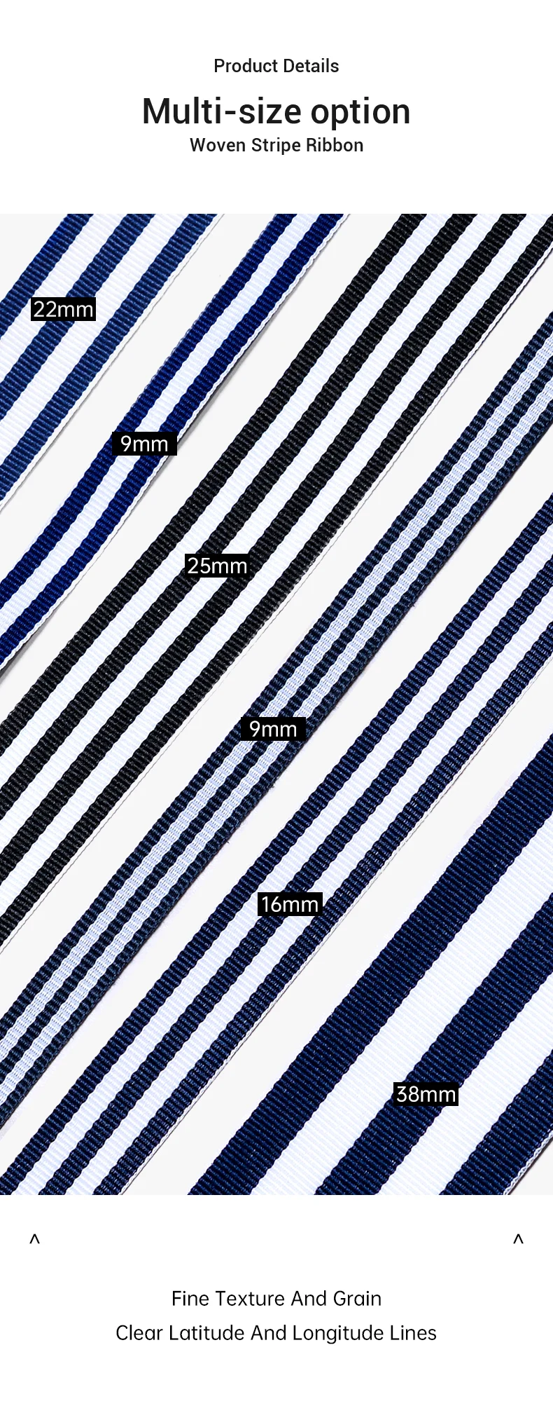 Ribest Blue And White Custom Polyester Woven Stripe Ribbon For Gift