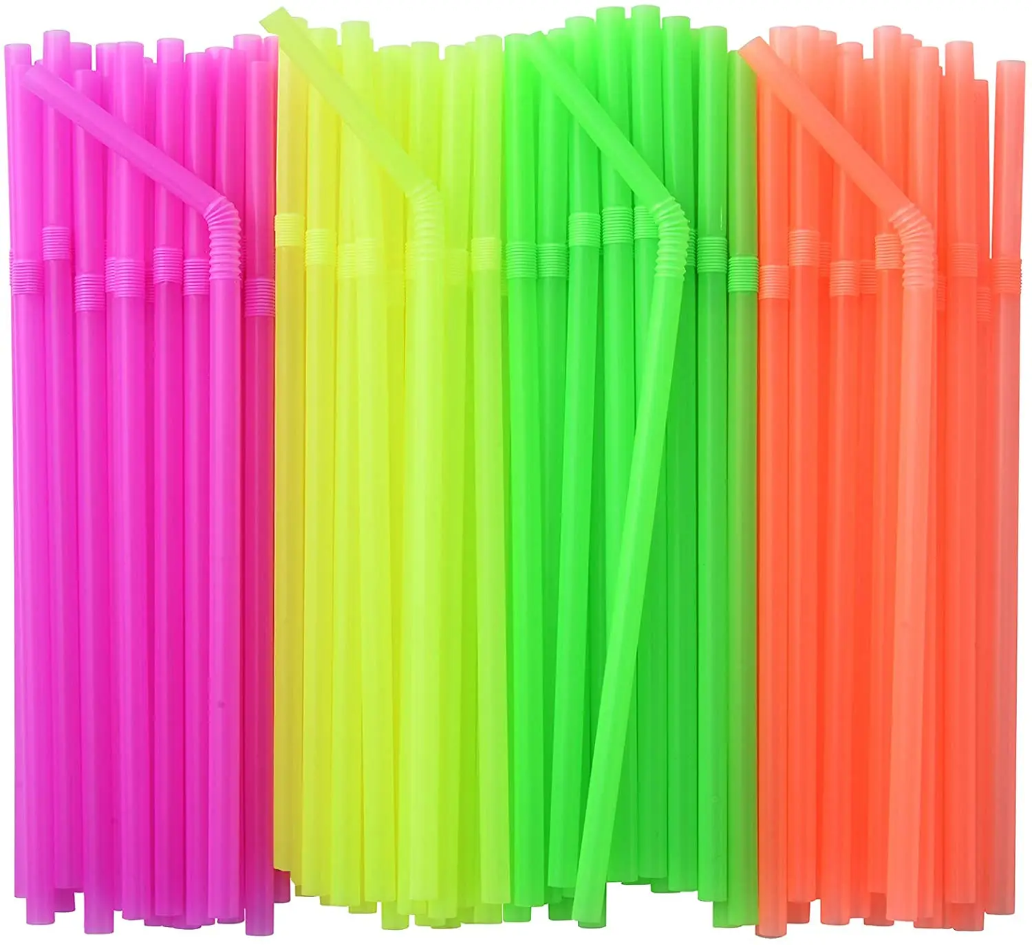 17 Long Flexible Neon Straws - Assorted Colors - Pack of 200