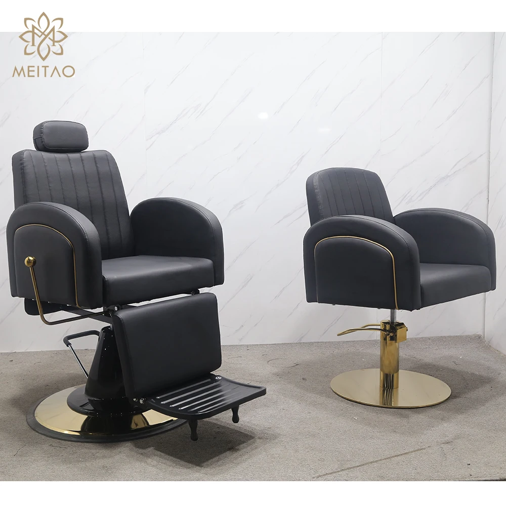 Hair Salon Black Gold Reclining Hydraulic Adjustable Lift Beauty Salon Equipment Barber Chair Styling Chair for Salon