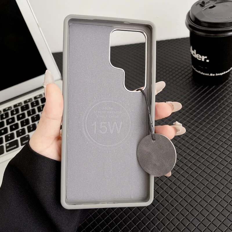 Business PU Leather Magnetic Phone Case for Samsung S24 S25 Ultra Built in Super Wireless Charging Shockproof Protective Cover