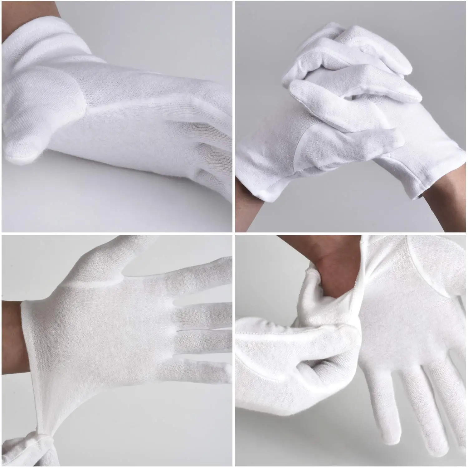 White Cotton Gloves For Dry Hands Moisturizing Eczema,Stretchable Cloth