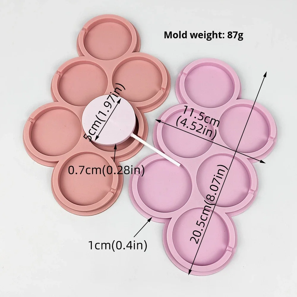 Silicone Eco-Friendly Candy Mold Six Connected Round Sheet Six Holes Heart Size Star Shape Russian Lollipop details