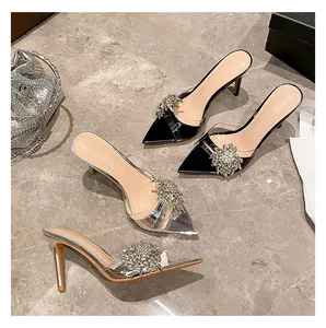 QuiteS 2026 Summer Women's Luxury Open Toe Rhinestones Party Shoes High Heels Point Toe Slim Heels Slip-On Fashionable Luxury