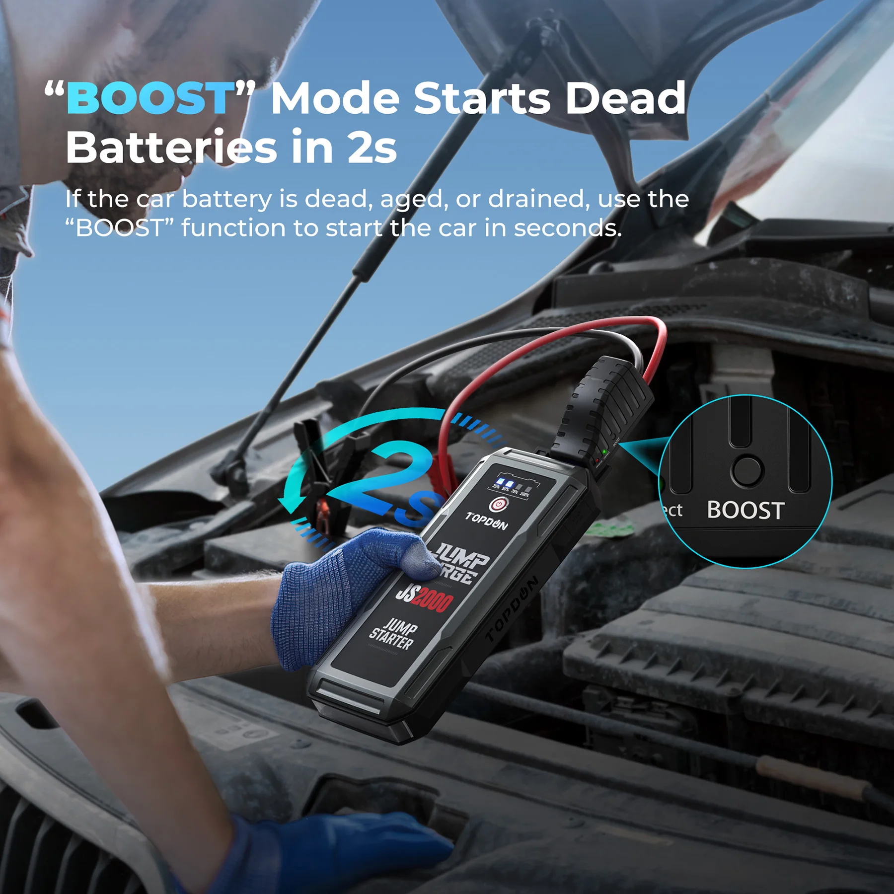 TOPDON JS2000 12V High Capacity Car Portable Jumpstarter Auto Buster Car Emergency Booster Battery Jump