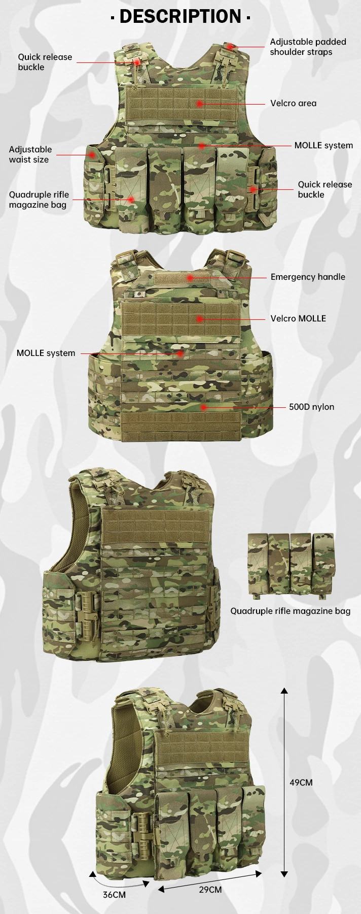 Vav Yakeda Chasse En Extérieur Chaleco Tactico Gilet Tactique Molle