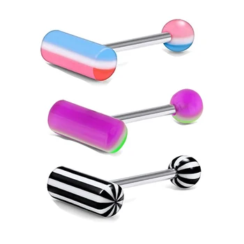 Pill Tongue Ring Barbell 14G Surgical Stainless Steel Tongue Bars