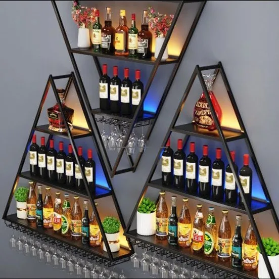 Triangular Wine Rack Wall-mounted Wine Glass Storage Racks Home Decor Wall Display Racks ...
