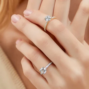 Women's 14K Gold Plated Cut Single Stone Cubic Zirconia Engagement Ring 925 Sterling Silver Wedding or Promise Ring Gift