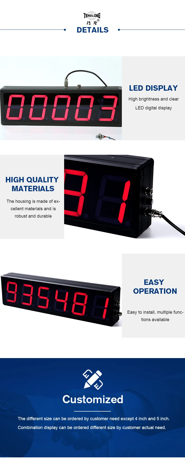 Large 6 Digit 7 Segment Digital LED Clock Display & RPM Meter - Multi ...