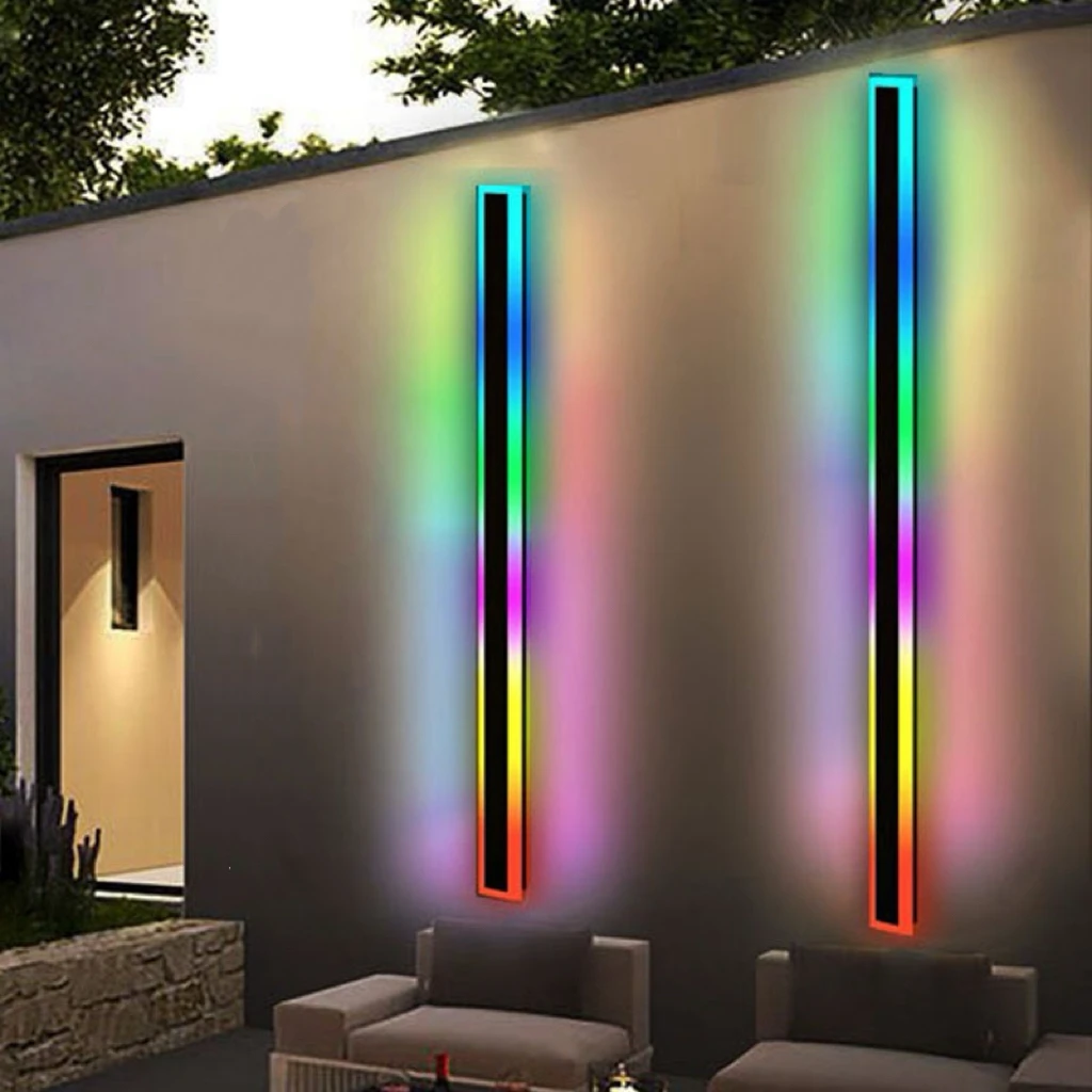 RGB Modern Outdoor Long Wall Strip Light Rectangular Black Elegant Frosted  Acrylic IP65 Waterproof Linear LED Wall Sconces, image size:1024x1024