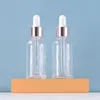 Botellas cuentagotas de vidrio transparente + anillo de oro rosa + caucho blanco