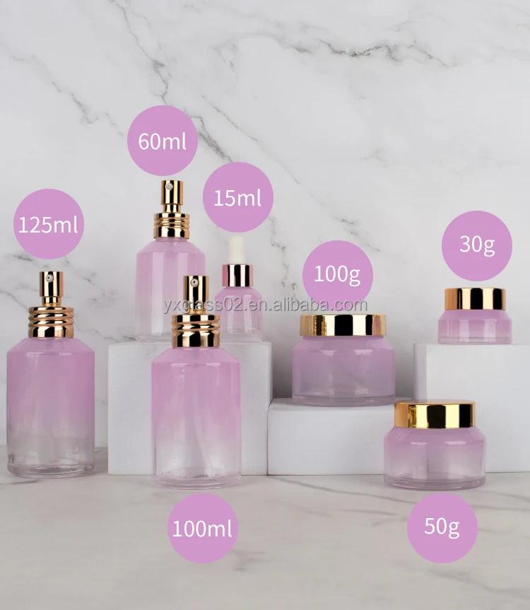 Inclined shoulder cosmetic glass bottle set oblique glass cream jar skincare cosmetic packaging glass bottle supplier