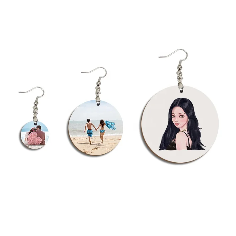 Custom Design Wood Circle Earring Sublimation Blank MDF Round Earrings